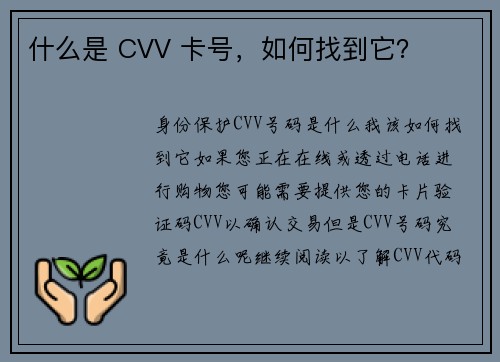 什么是 CVV 卡号，如何找到它？